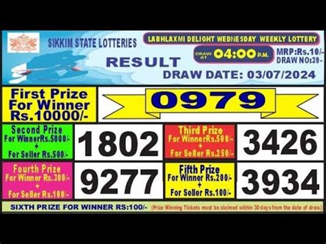 Labhlaxmi Delight Wednesday Weekly Lottery Result 03/07/2024 .